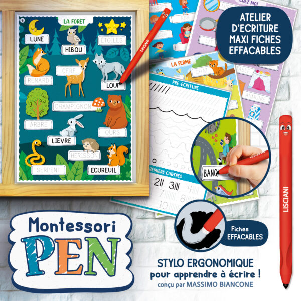 Kit de dessin - LISCIANI - Montessori Pen - École de dessin - Stylo ergonomique - Tableaux