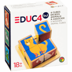 4 cubes puzzle en bois animaux OXYBUL
