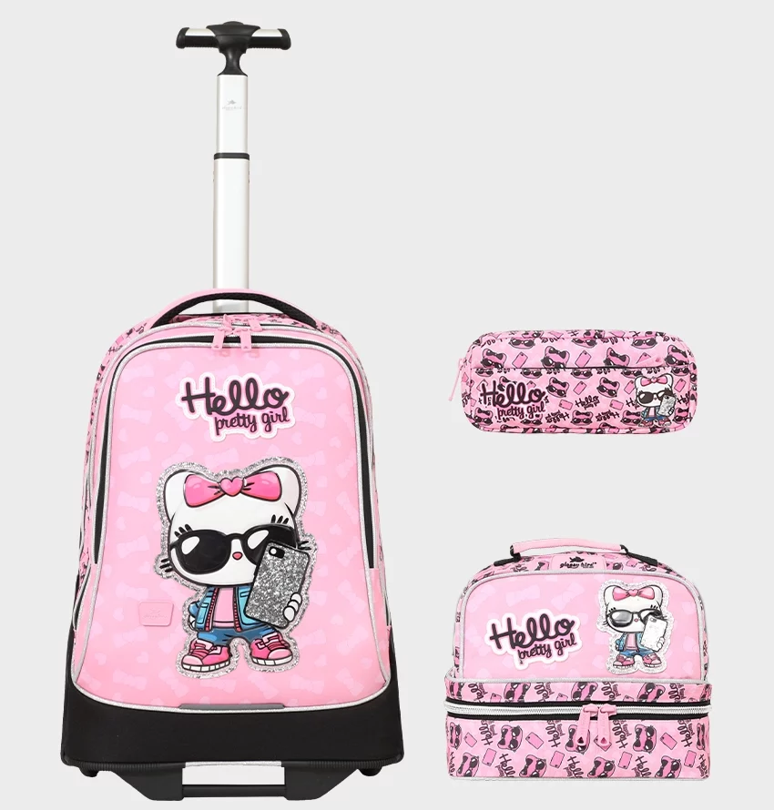 Sac à dos avec chariot 3 pcs GLOSSY BIRD hello